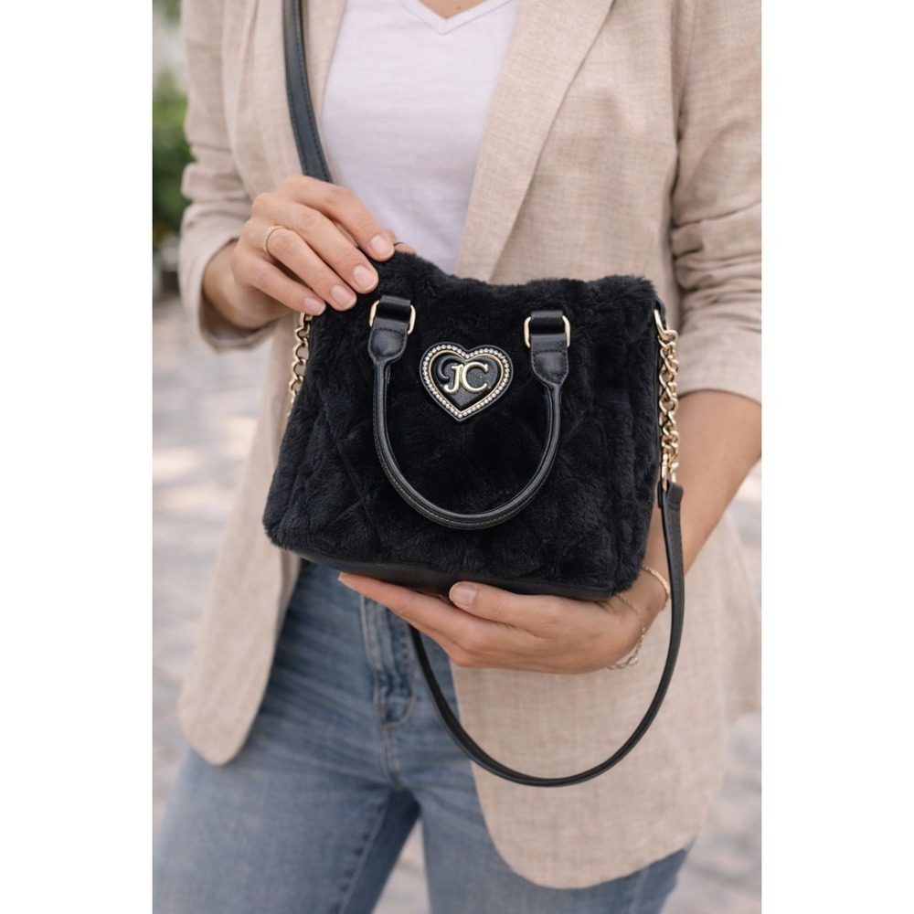 Juicy Couture Black Velour Mini Bag Y2K Heart Logo Shoulder Purse